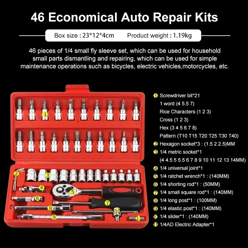 Motorcycle Toolbox Set Fast Ratchet Wrench 150/46pcs Socket Group Bit Industrial-grade Toolbox Auto Repair Tools Car Maintenance