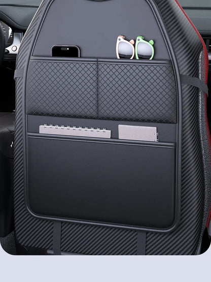 PU Leather Car Seat Kick Proof Pad with Pockets Multi-functional Tablet Holder Auto Seat Back Protection Cover for Kids
