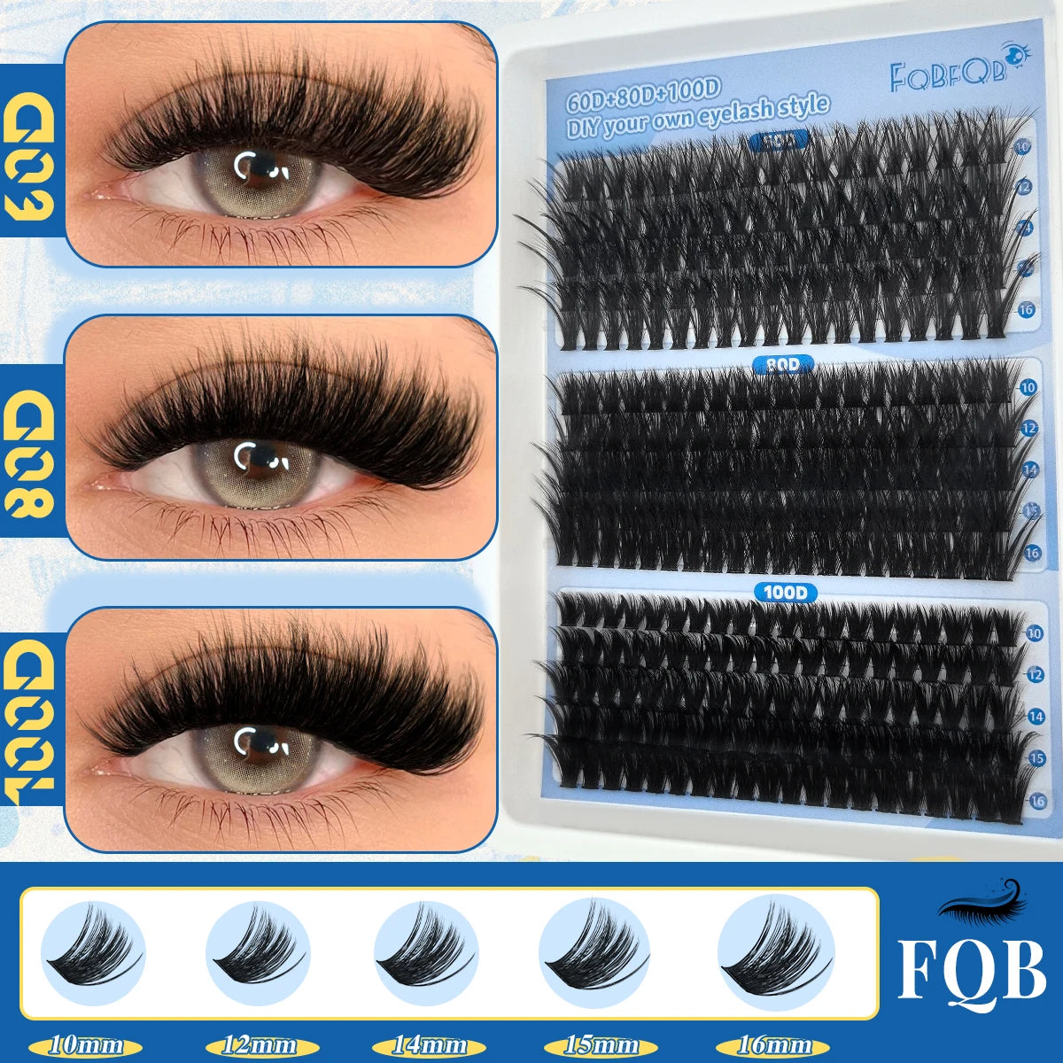 0.07mm DIY 5D Fluffy Lash Clusters 60D 80D 100D Thick Eyelash Clusters D Curl Wispy Individual Lashes 10-16mm Eyelash Extension
