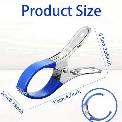 6 Pieces Durable Stainless Steel Pool Cover Clips with Blue Plastic Handles - Heavy Duty Windproof Spring Clips for Secure Above