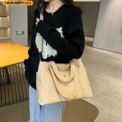 HOMEFISH Large Capacity Nylon Crossbody Bag Casual Solid Color Messenger Shoulder Bag with Removable Strap