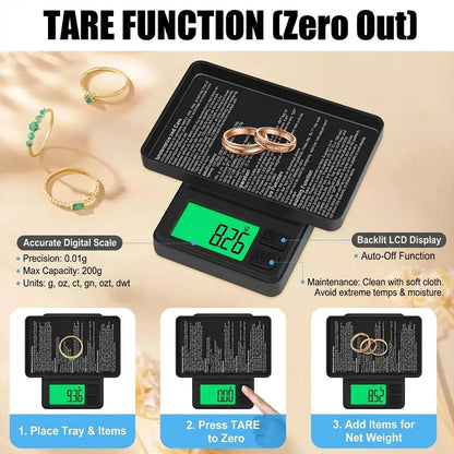 Digital Precision Pocket Scale 1000g X 0.01g with Backlit LCD Miniature Food Jewelry Ounces/Grains Measurement for Travel