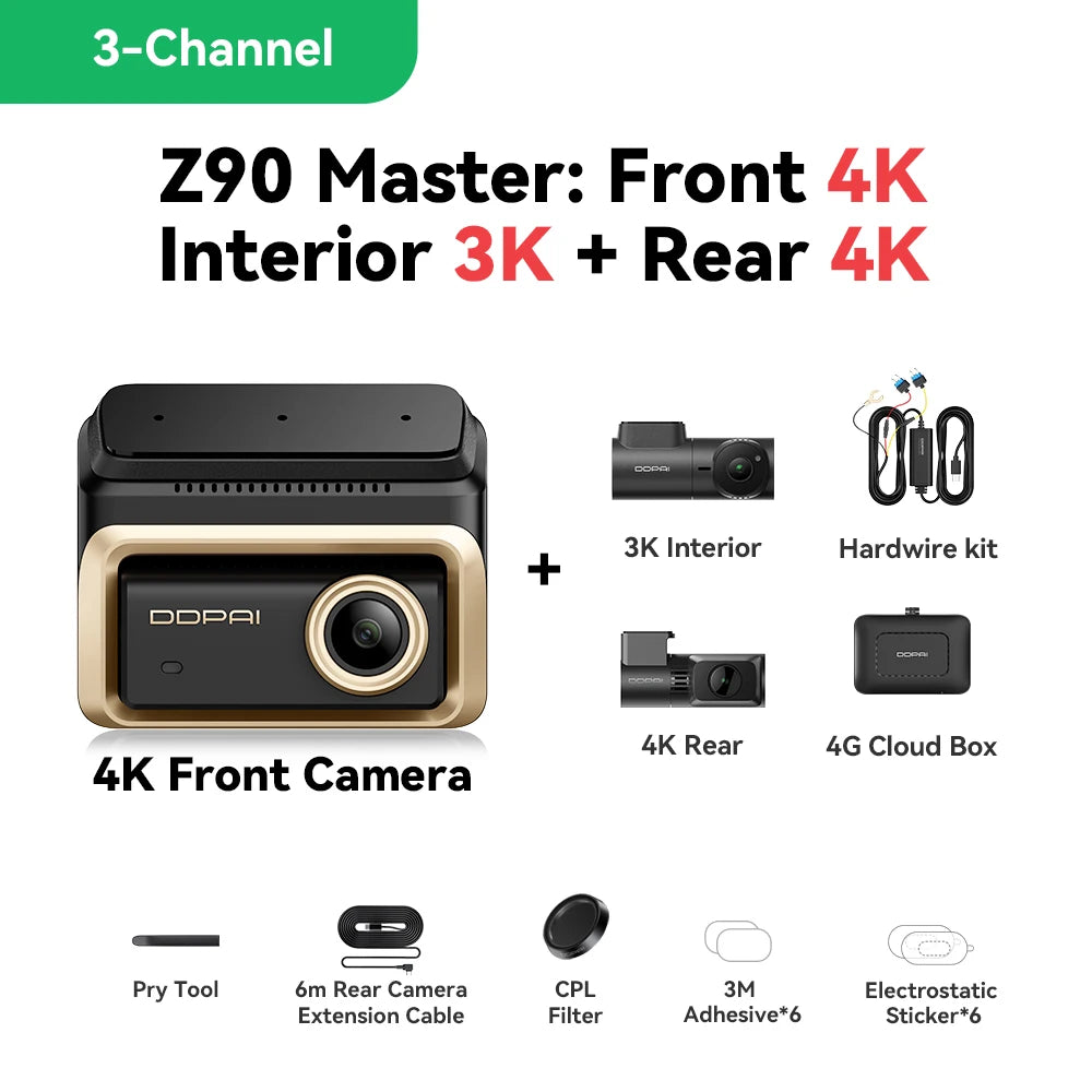 DDPAI 4K+4K New Z90 Master Dual 4K Front Rear Dual HDR for Sony Car Dash Cam ADAS Parking 5GHz WiFi Camera DVR Video Recorder