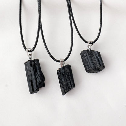 1PC Natural Healing Gemstone Pendant Black Tourmaline Crystal Necklace DIY Jewelry Gift Holiday Gift