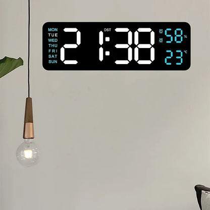 9 Inch Large Digital Wall Clock USB Powered TEMP Humidity Week Auto Dimmer DST Table Clock 12/24H Electronic LED Alarm Clock