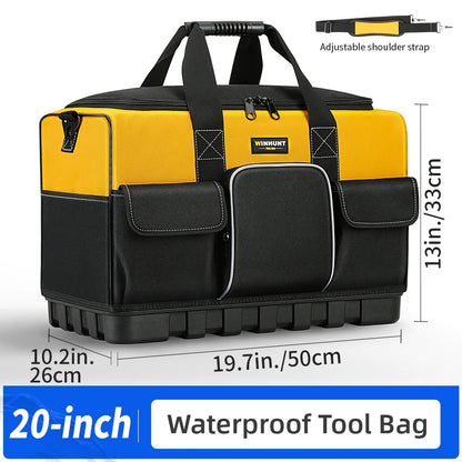 WINHUNT Heavy-Duty Tool Bag with Wide Mouth & Molded Bottom - Adjustable Shoulder Strap, Durable Polyester, Yellow/Black