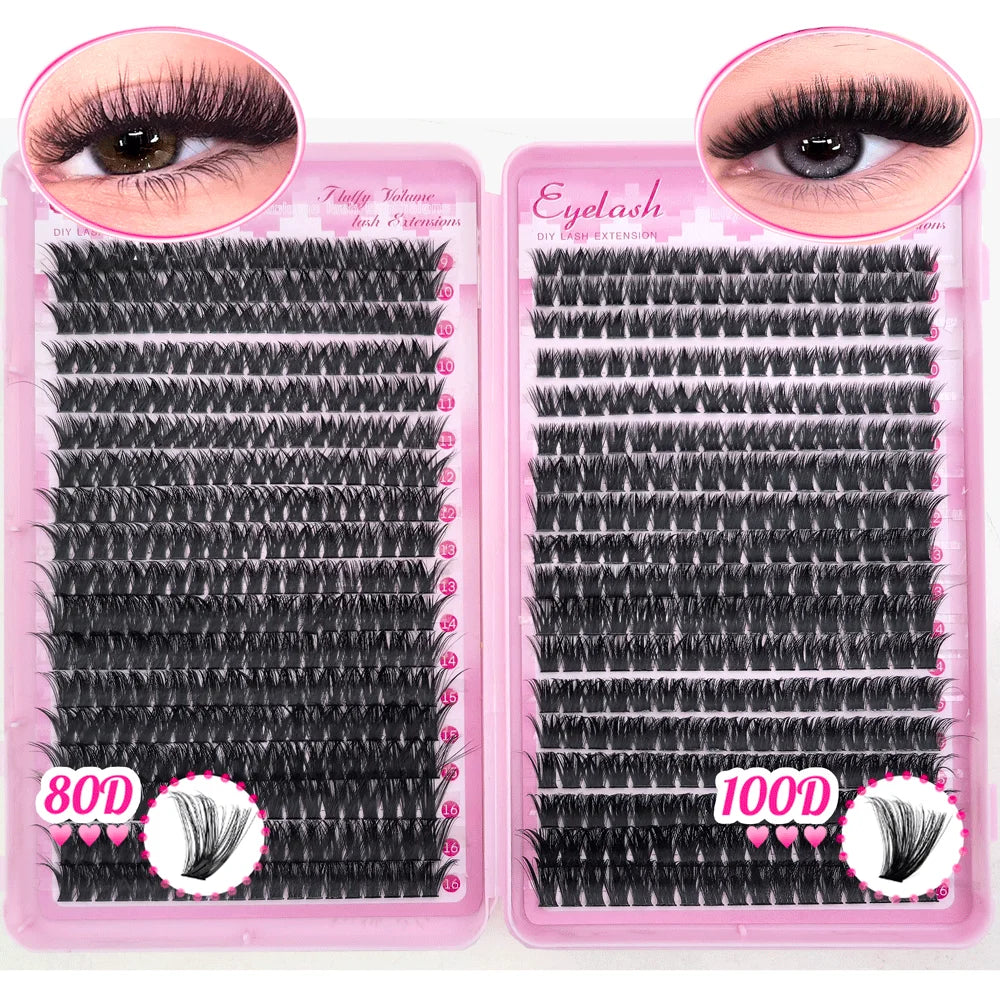 480/800pcs Individul Claster Eyelash Natural&Thick & Fluffy Extension 30D 40D 50D 60D 80D 100D Mix Length DIY Cluster eyelashes