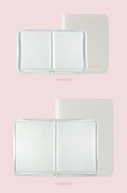 Premium Zipper 4/9/12 Pocket PU Card Binder - Aesthetic Pink & White Album for Pokemon Cards, Game Collection & Fan Photos