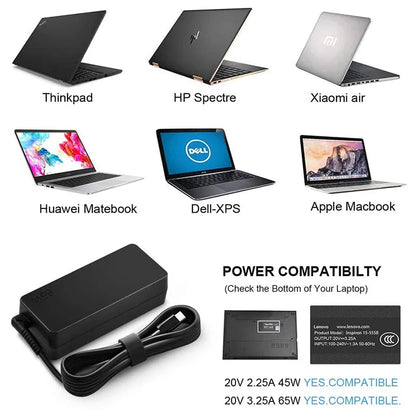 65W Notebook Power Adapter 20V3.25A Laptop Charger with Type-C Interface Compatible with EU Plug for Part ASUS/Lenovo/HP Laptops