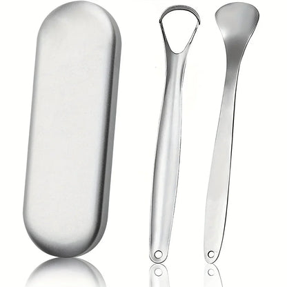 Stainless Steel Tongue Scrapers with Large Case, Tongue Scraper, Tongue Coating Scraper, Odorless,Exquisite gift box packaging