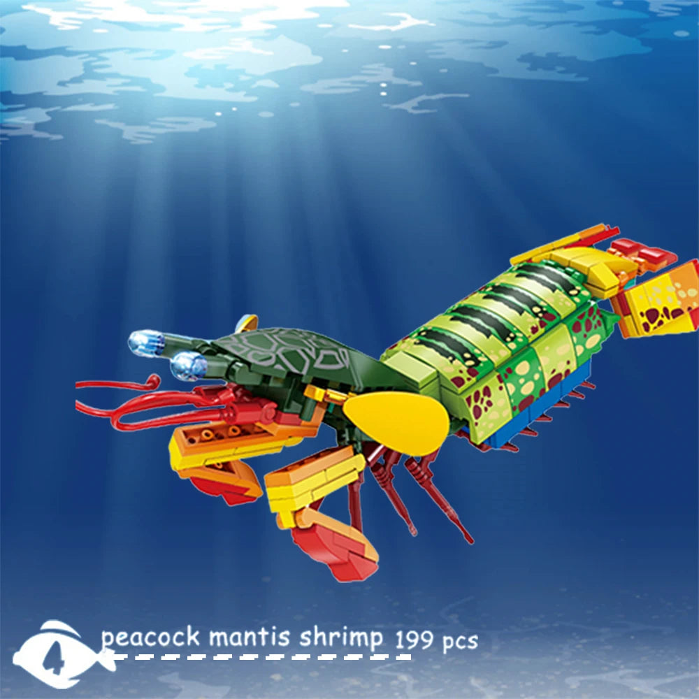 Knew Built Mantis Shrimp Ocean Animal Building Block Toy 199pcs Bricks, Includes 176pcs Shark, Ocpus Sea Creatures Gift for Kids