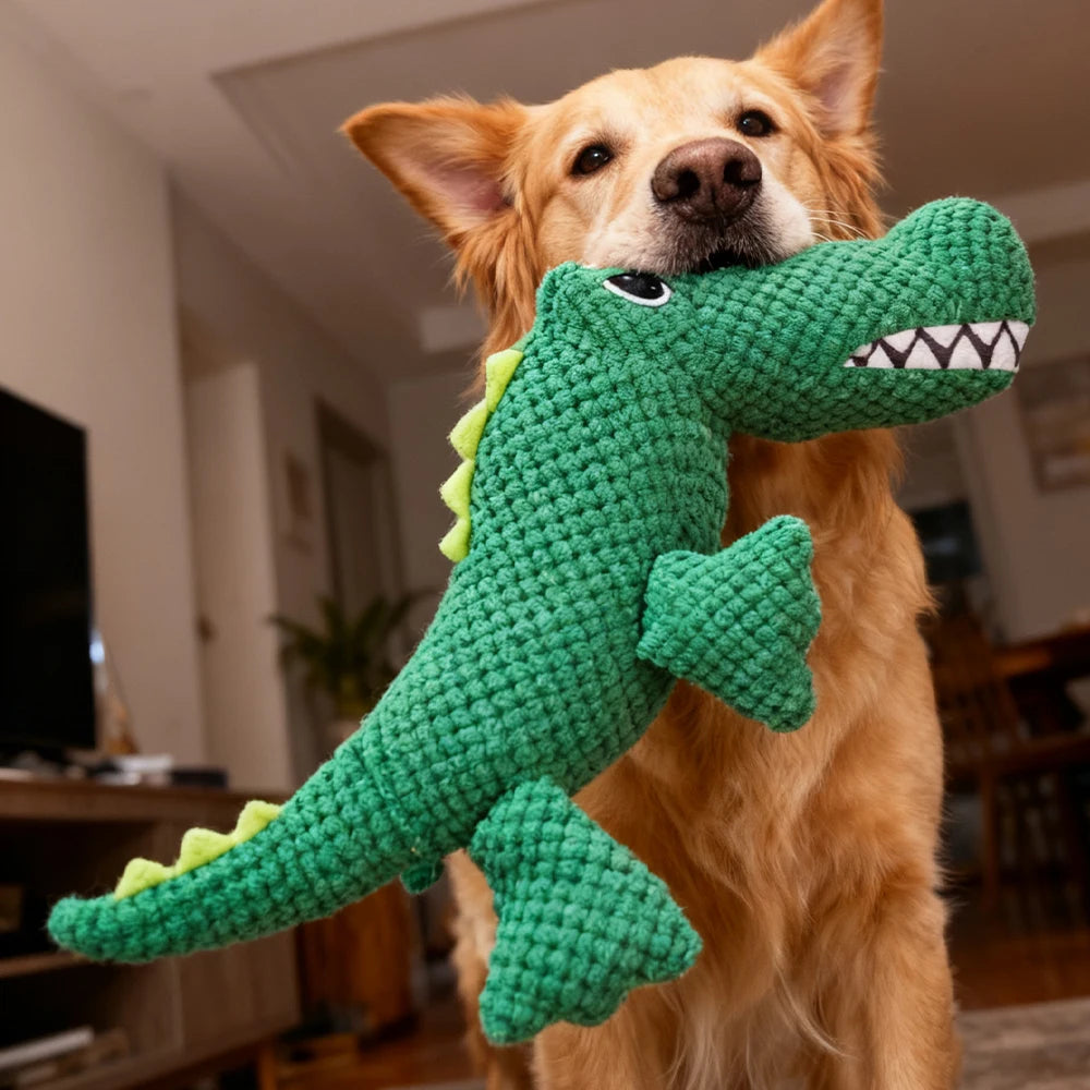 Pet Chew-Resistant Plush Interactive Toy with Sound, Dinosaur Shape, Crocodile, Suitable for Large, Medium, and Small Pets Like Cats and Dogs, Double-Layer Fabric, Built-In Airbag