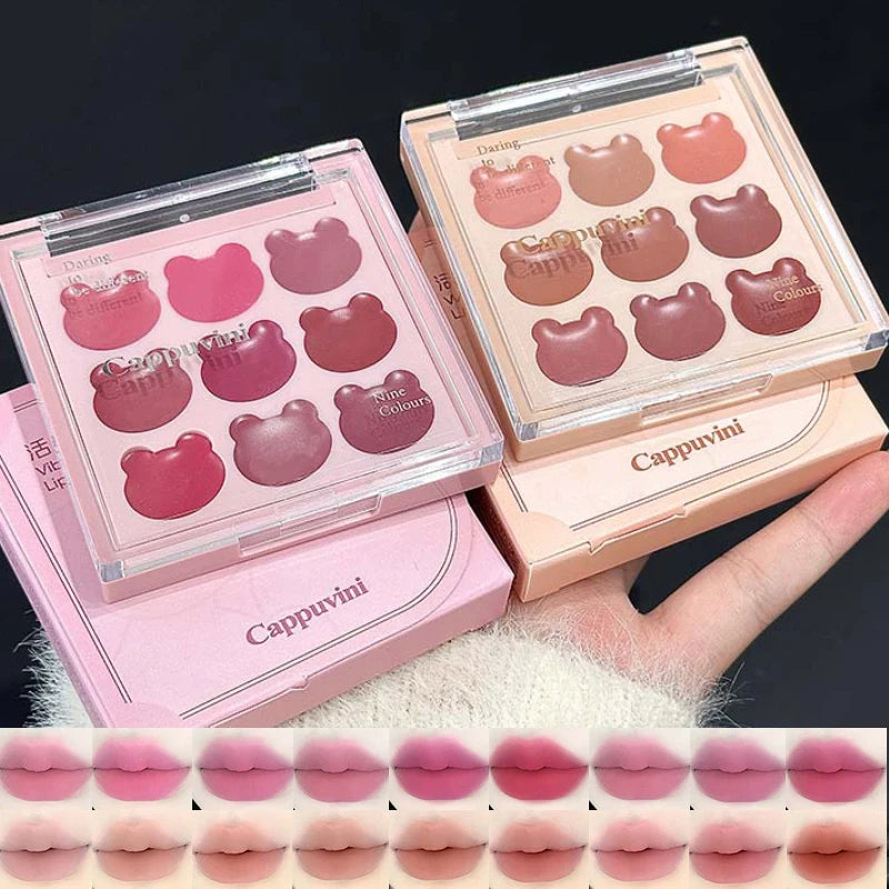 Cappuvini 9 Colors Velvet Lip Mousse - Matte & Natural Finish, Long-Lasting Non-Drying, Cute Bear Design for Youthful Look,