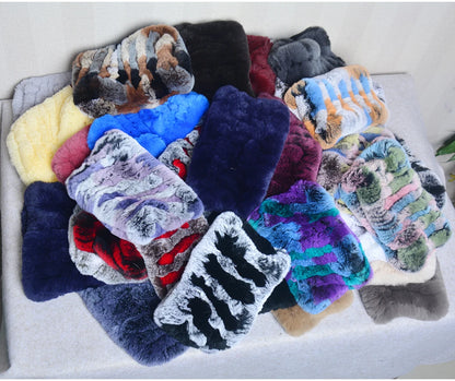 Women Handmade Stretch 100% Real Rabbit Fur Scarf Knit Genuine Rex Rabbit Fur Headbands Girls Natural Rabbit Fur Ring Scarves