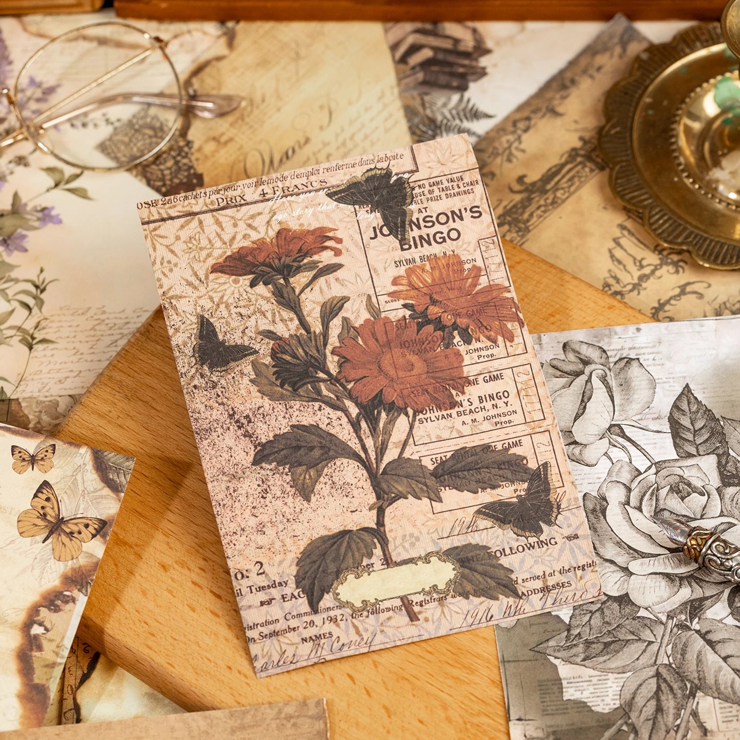 Mr.Paper 192pcs Vintage Style Notebook Set, Gold Foil Writing Pad for Journaling Note Taking, Retro Stationery Paper Sheets