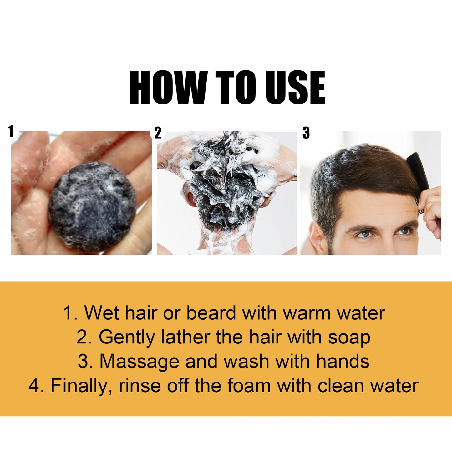 Black Hair Shampoo Soap Repairing Gray White Hair Color Smoothing Nourishing Clean Scalp Removing Dandruff Natural Hair Dye Soap