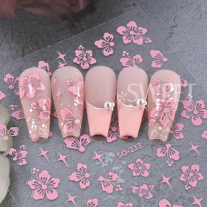 4pcs/set Hibiscus Flowers Nail Sticker Y2K Star Adhesive Nail Art Supplies Decal for Women Nail Supplies DIY Manicure Decoration