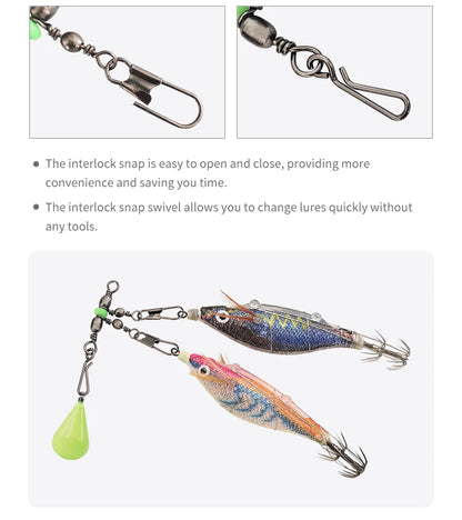 New 8# 10# Squid Jig Lure Swivels Fishing Bearing Rolling Swivel Solid Ring Fishing Connector With Interlock Snap Accessories