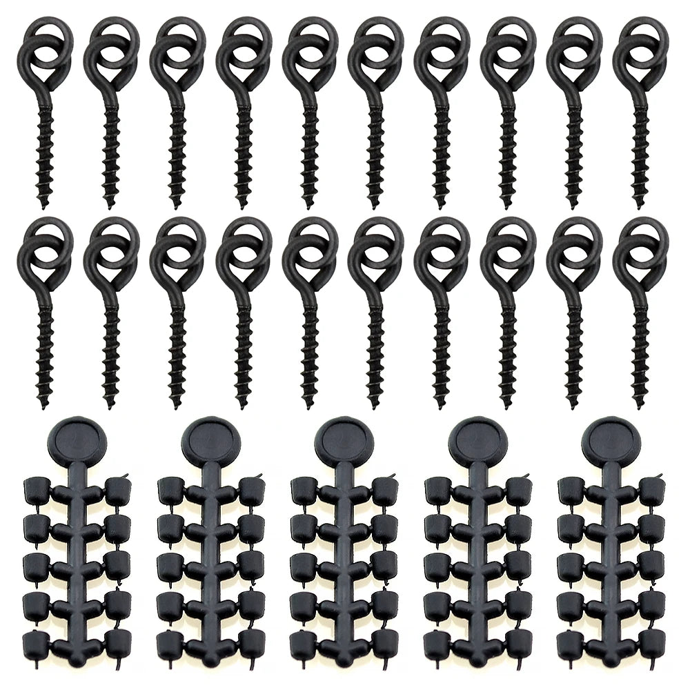 Hirisi 50pcs Rubber Beads for Carp Fish Hook Carp Fishing Accessories Fish Hook Stoper 20pcs Fishing Boilie Screw Chod Rigs