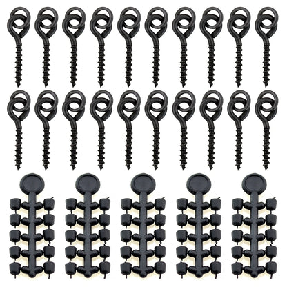 Hirisi 50pcs Rubber Beads for Carp Fish Hook Carp Fishing Accessories Fish Hook Stoper 20pcs Fishing Boilie Screw Chod Rigs