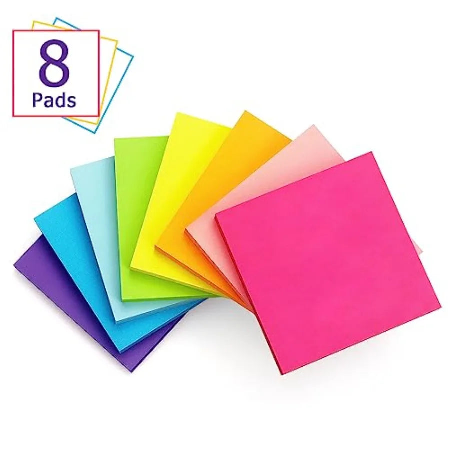 8 Pads Sticky Notes 3x3 Self-Stick Notes 8 Bright Multi Colors Purple Sticky Notes, 85 Sheet/Pad
