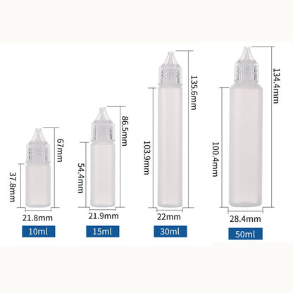 1PC, 10ml/15ml/30ml/50ml Needle Tip Squeezable Bottle Refillable Liquid Plastic Bottle Container with Wide Mouth Empty Pen Style