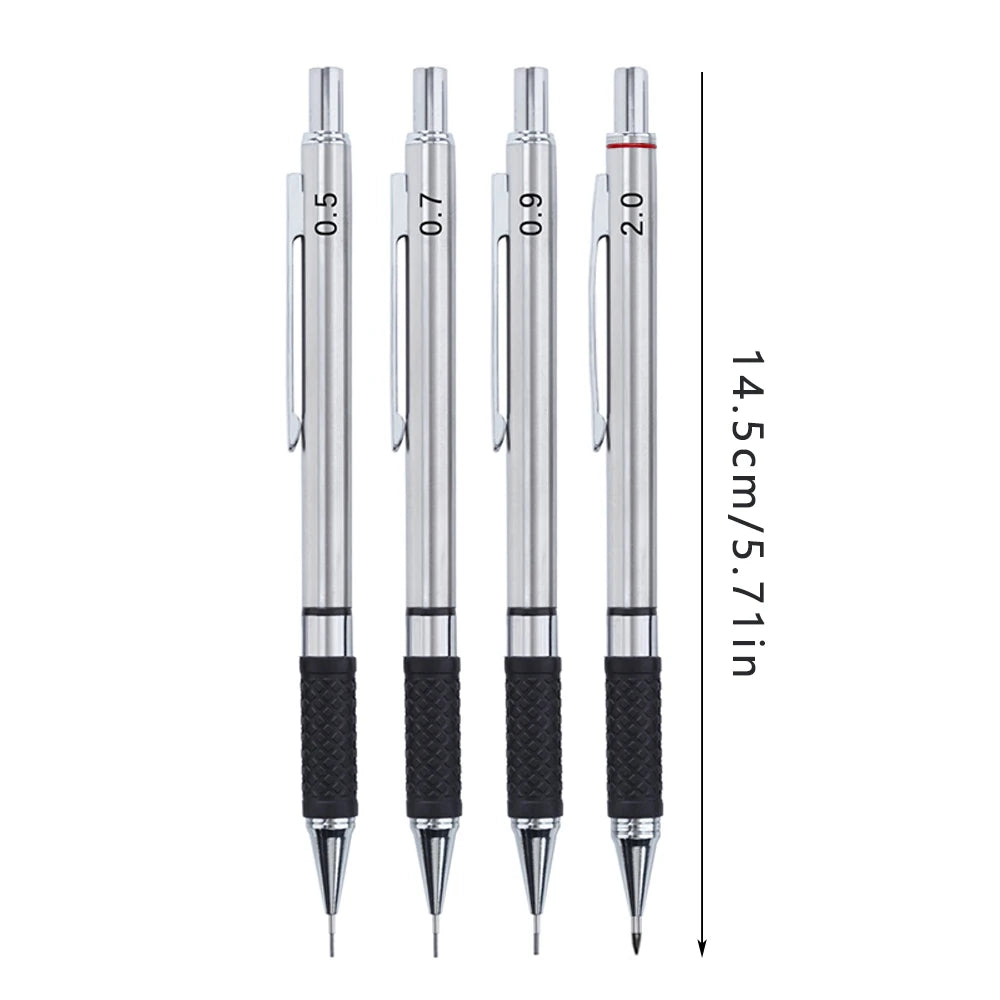 Metal Mechanical Pencil Set with Pencil Grip Leads Art Drawing Student Office Supplies 0.5/0.7/0.9/2.0mm Automatic Pencil