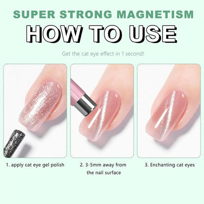 LINMANDA 3 In 1 Dual Headed Cat Eye Nail Art Magnetic Stick Multifunctional Nail Art Magnet Design Tool Suitable for Home DIY