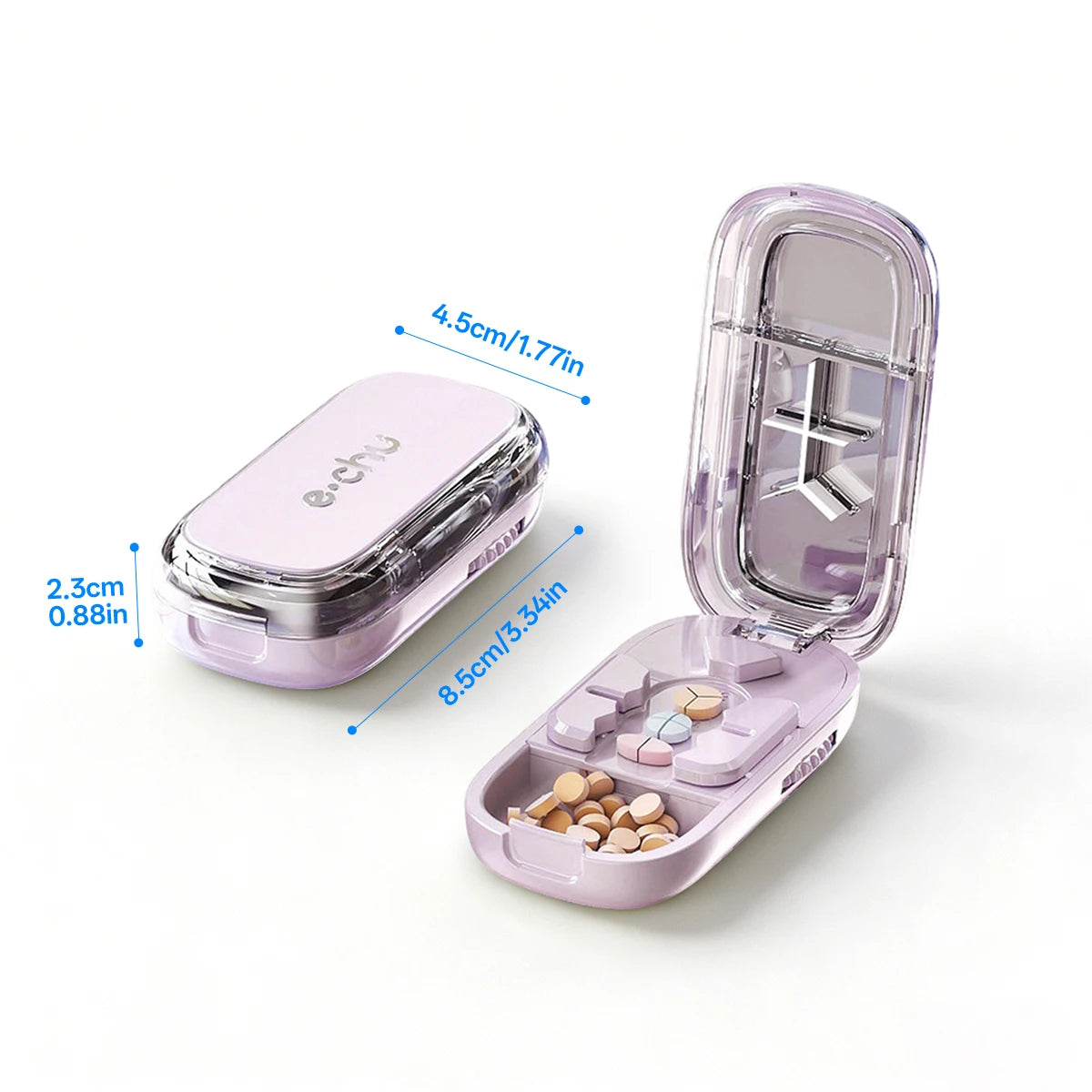Pill Cutter & Storage Box – Quartering 1/2/1/31/4 Splitter, Portable Dustproof Tablet Divider Organizer with Crusher