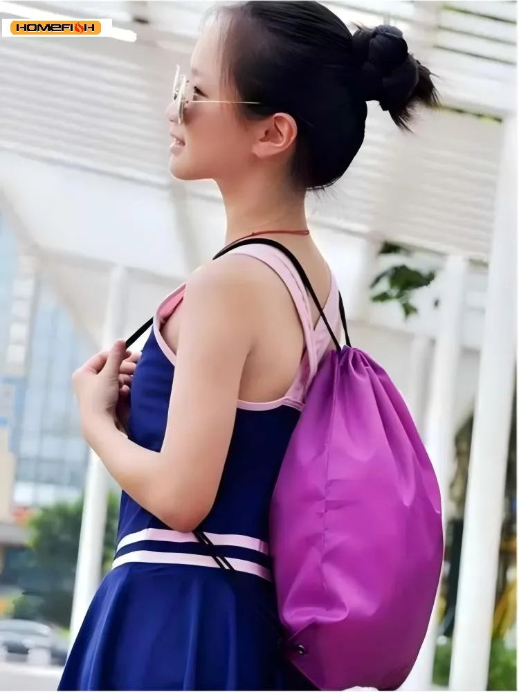 HOMEFISH Waterproof Foldable Gym Bag Bundle Pocket Fitness Backpack Drawstring Shop Pocket Hiking Camping Swimming Sports Bags
