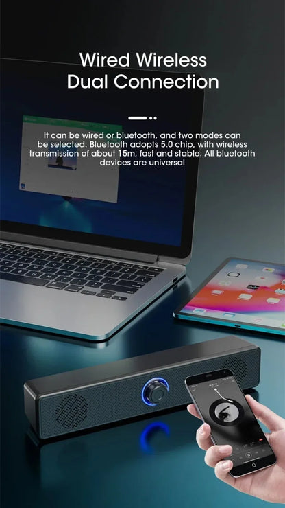 Wireless Bluetooth and PC Soundbar Wired Speaker USB Powered Soundbar for TV Pc Laptop Gaming Home Theater Surround Audio System