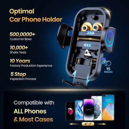 TOPK Car Phone Mount Holder, 3-Point Support 360° Rotating Extended Arm Metal Hook Superior Stability Phone Holder for Car Cars