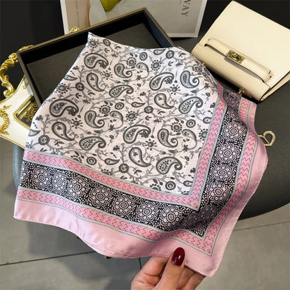 Luxury 2024 Silk Print Hair Scarf Women Floral Kerchief Neck Tie Hand Wrist Foulard Shawl Wraps Head Hijab Bandana Echarpe