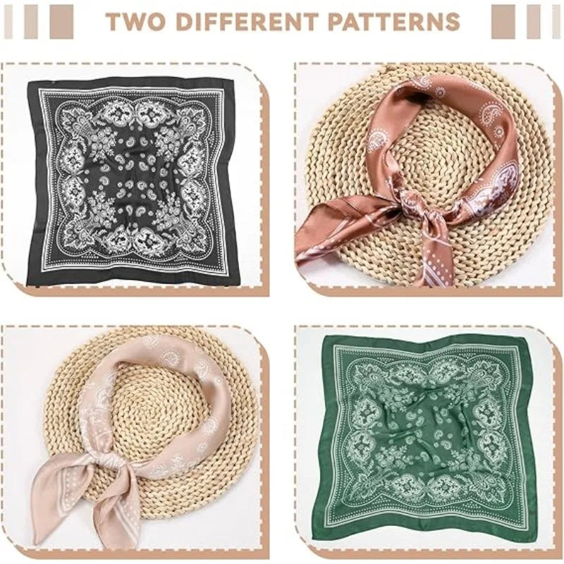 68cm Paisley Small Cashew Flower Scarf for Women Spring and Summer Thin Satin Square Scarf Retro Versatile Headscarf Shawl