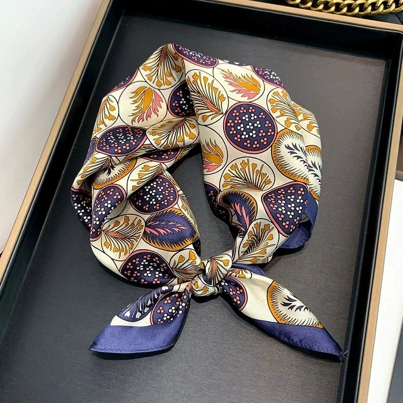 53cm Silk Printed Hijab Scarf for Women Silk Floral Print Small Scarf Fashionable and Versatile Scarf Neck Protector Hijab