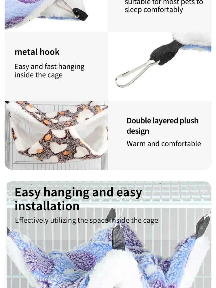 Hamster Hammock Small Pet Hanging Bed Double Warm Thickened Honeybug Flying Squirrel Guinea Pig Hammock Pet Cage Accessories