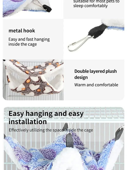 Hamster Hammock Small Pet Hanging Bed Double Warm Thickened Honeybug Flying Squirrel Guinea Pig Hammock Pet Cage Accessories