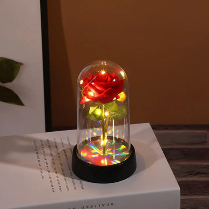 Artificial Flowers LED Red Rose Creative Valentine's Day Gift Rose in Glass Cover with Stand Light Up Rose Wedding Galaxy Rose