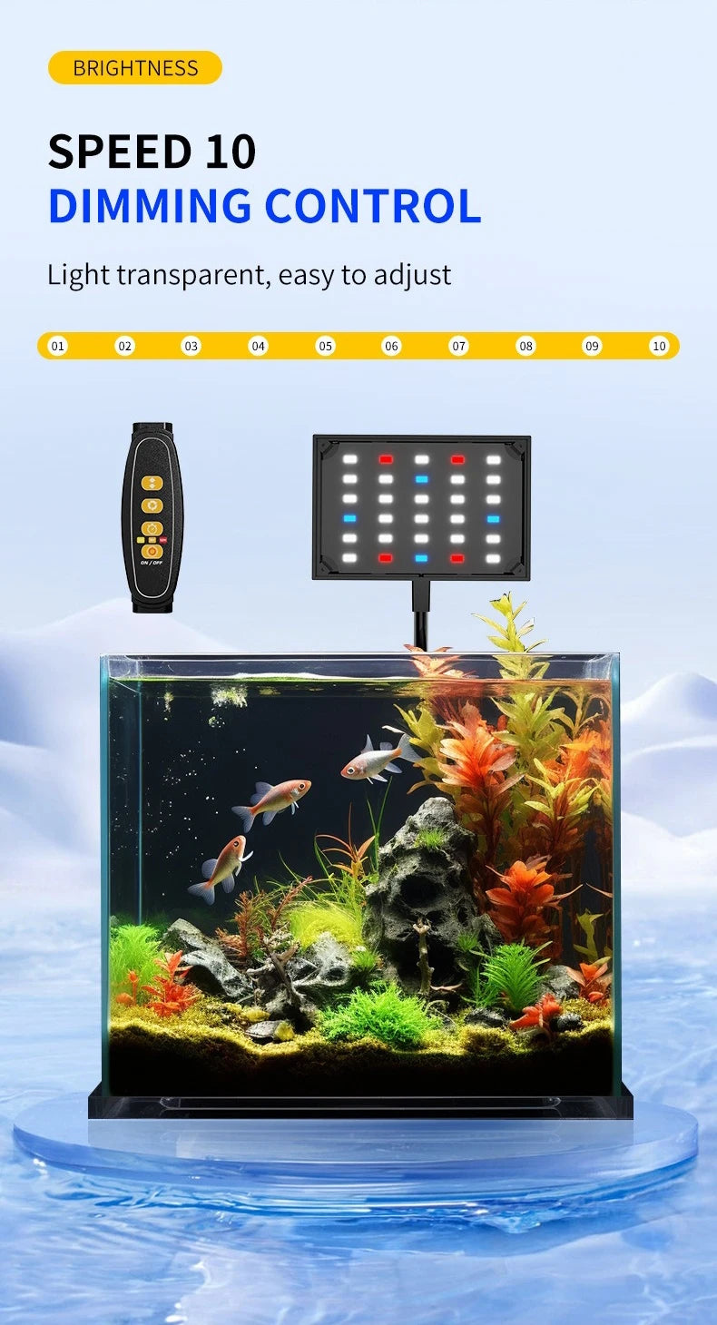 USB Aquarium LED Light Full Spectrum Aquatic Plant Grow Lamp Fish Tank Adjustable Brightness Dimmable Timed 360° Rotatable Light