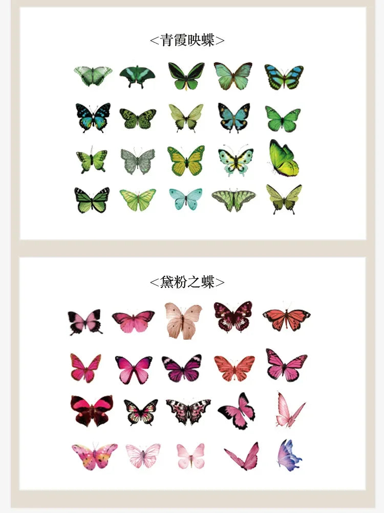 Journamm 40pcs/pack Butterfly Series Stickers Art Collage Junk Journal DIY Scrapbooking PET Waterproof Craft Aesthetics Stickers