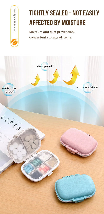 8 Grids Organizer Container For Tablets Travel Pill Box With Seal Ring Small Box For Tablets Wheat Straw Container For Medicines