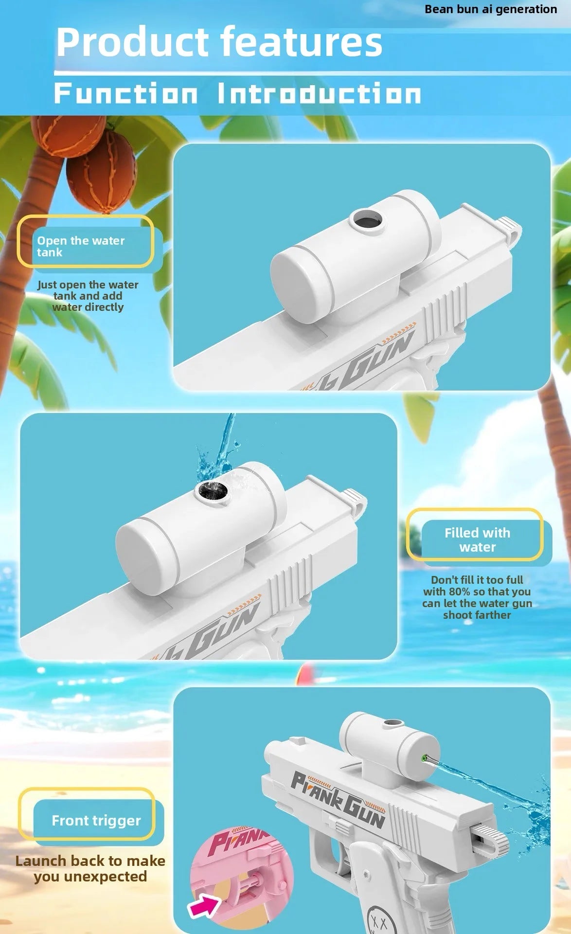 Two-Way Reverse Water Gun Prank Toys Mini Portable Squirt Gun for Kids Adults Summer Pool Beach Water Fight Stress Relief Gifts