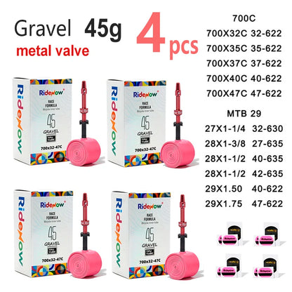 RideNow 700c Tpu Inner Tube 700Cx18-32C/32-47C Road Gravel Bike Plastic Valve & Removable Metal Valve Core External Thread Tube