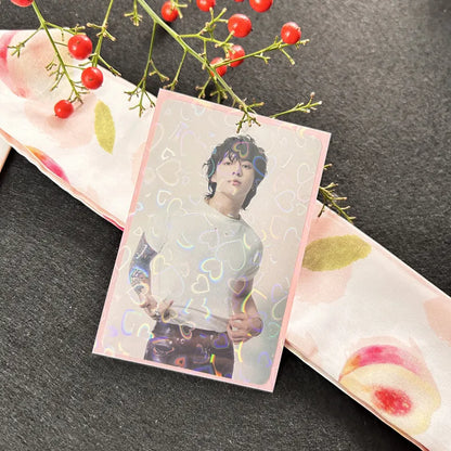 50pcs/lot 61*91mm Heart Love Laser Flashing Card Sleeves Protector For Photo Cards Holder Holographic Foil Protective Films