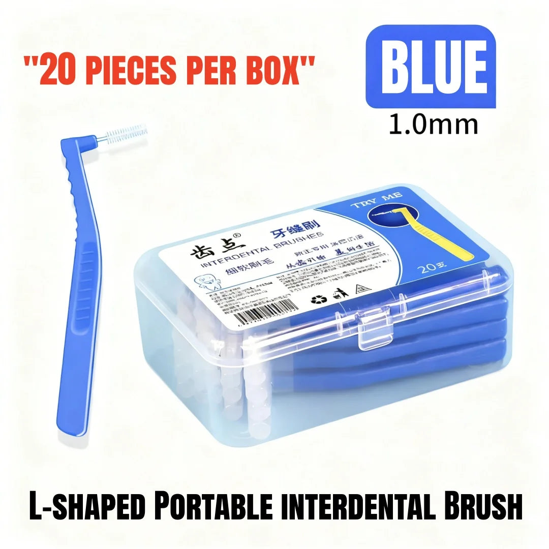 20 Pieces Boxed L-shaped Interdental Brushes for Orthodontics, Soft Bristle Interdental Cleaners, Interdental Brushes