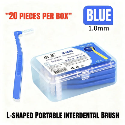 20 Pieces Boxed L-shaped Interdental Brushes for Orthodontics, Soft Bristle Interdental Cleaners, Interdental Brushes