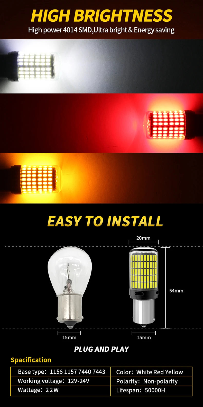 Oprah 2X High Power Car LED Light 1156 PY21W 1157 BAY15D P21/5W 150*4014 SMD Canbus Front/Rear Turn Signal Lamp 7440 7443 W21/5W