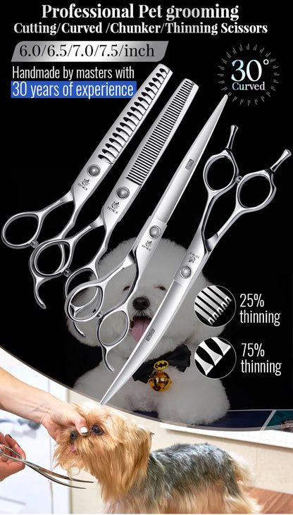 Fenice 6//6.5/7/7.5 Inch Professional Pet Dogs Grooming Scissors Set Straight&Curved &Thinner&Chunker Shear Scissors