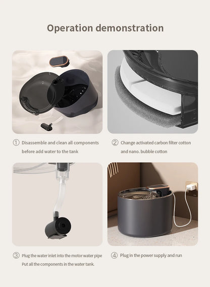 3L Cat Water Fountain with Motion Sensor Automatic Dog Water Dispenser with LED Light Ultra Silent Pet Drinking Water Fountain