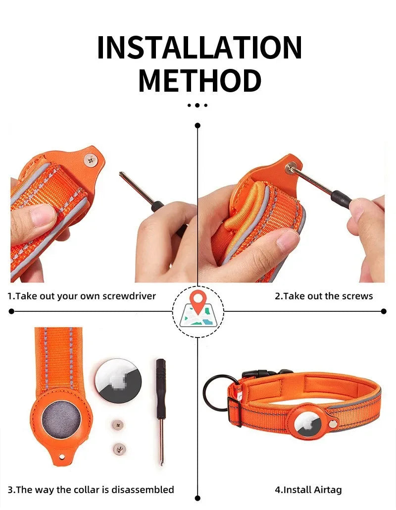 For AirTag Dog Collar Reflective Dog Collar Padded Collars AirTag Holder Case Adjustable Pet Collar for Small Medium Large Dogs